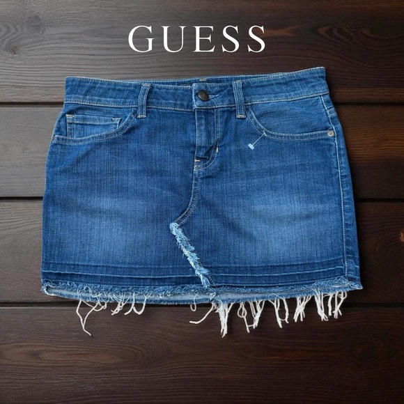 NWOT, GUESS, Frayed Edges Denim Skirt, Size 26, Blue - Picture 1 of 10